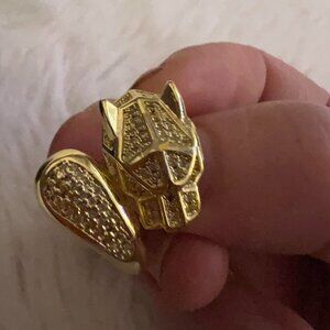 Neiman Marcus 14K Gold Plated Transparent Crystal Rhinestone Leopard Ring